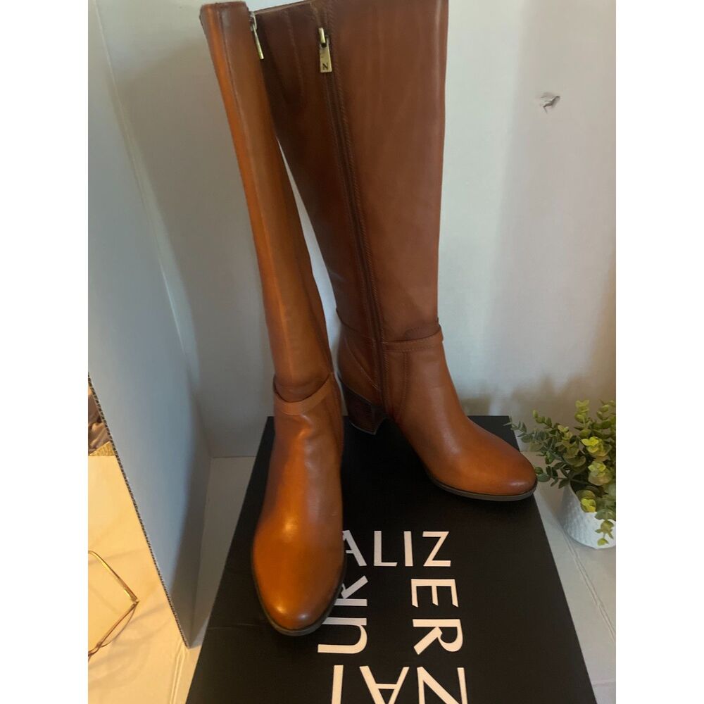 Naturalizer Kalina Brown Leather Knee High Boots Block Heel Size 9.5W